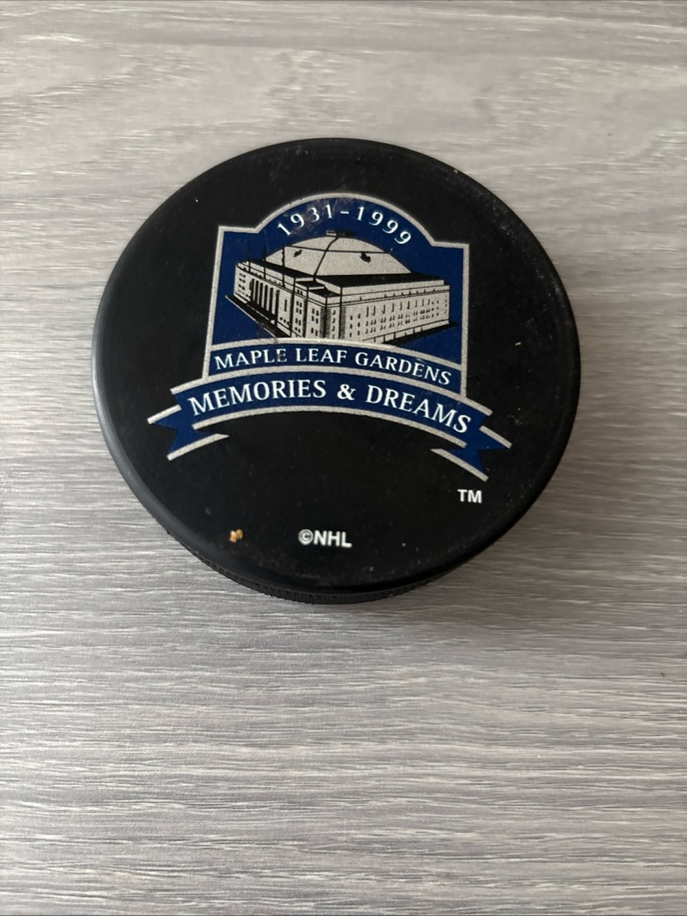 NHL Maple Leaf Gardens Commemorative Puck - Black & Blue Logo